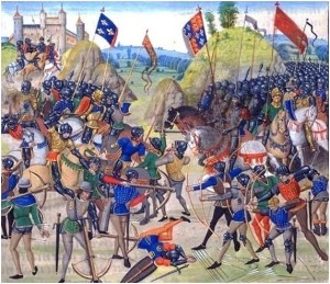 Coup d’envoi de France – Angleterre 1346 ; notez que les Anglois n’étaient pas à 10 mètres…